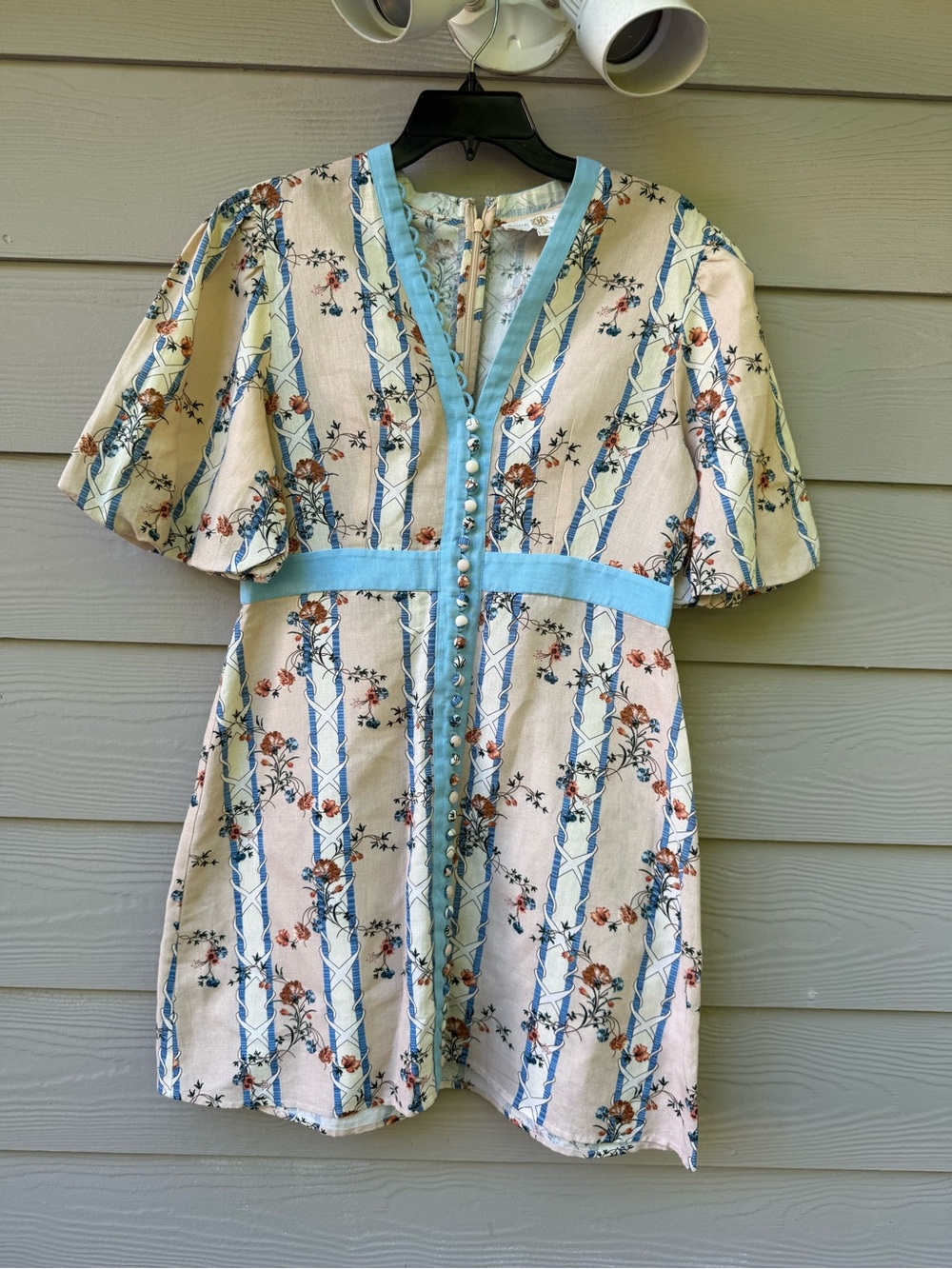 Anna Cate PEACH/BLUE FLORAL LINEN KENDAL DRESS - Picture 4 of 12